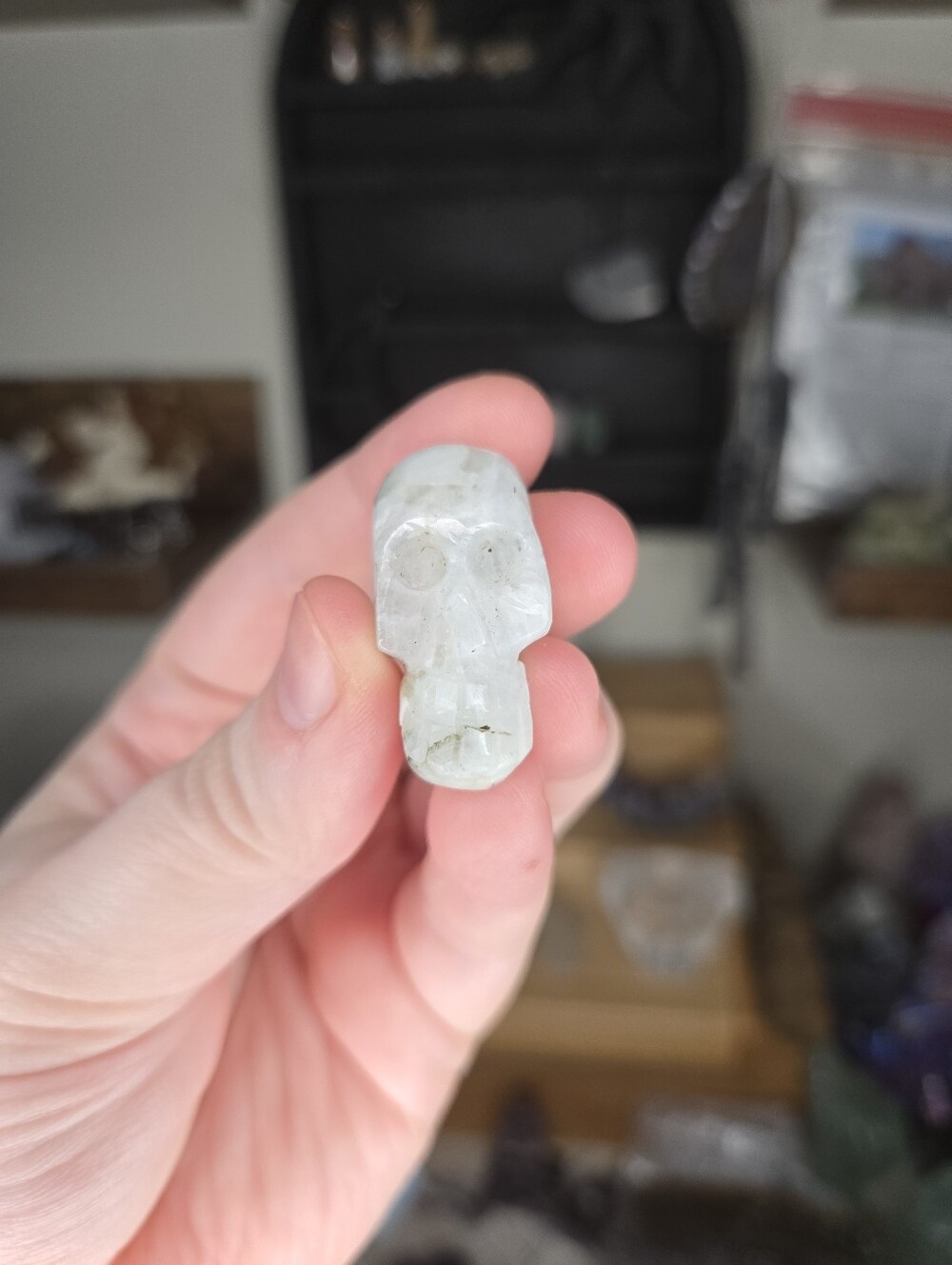 Hand Carved Rainbow Moonstone Mini Crystal Skull